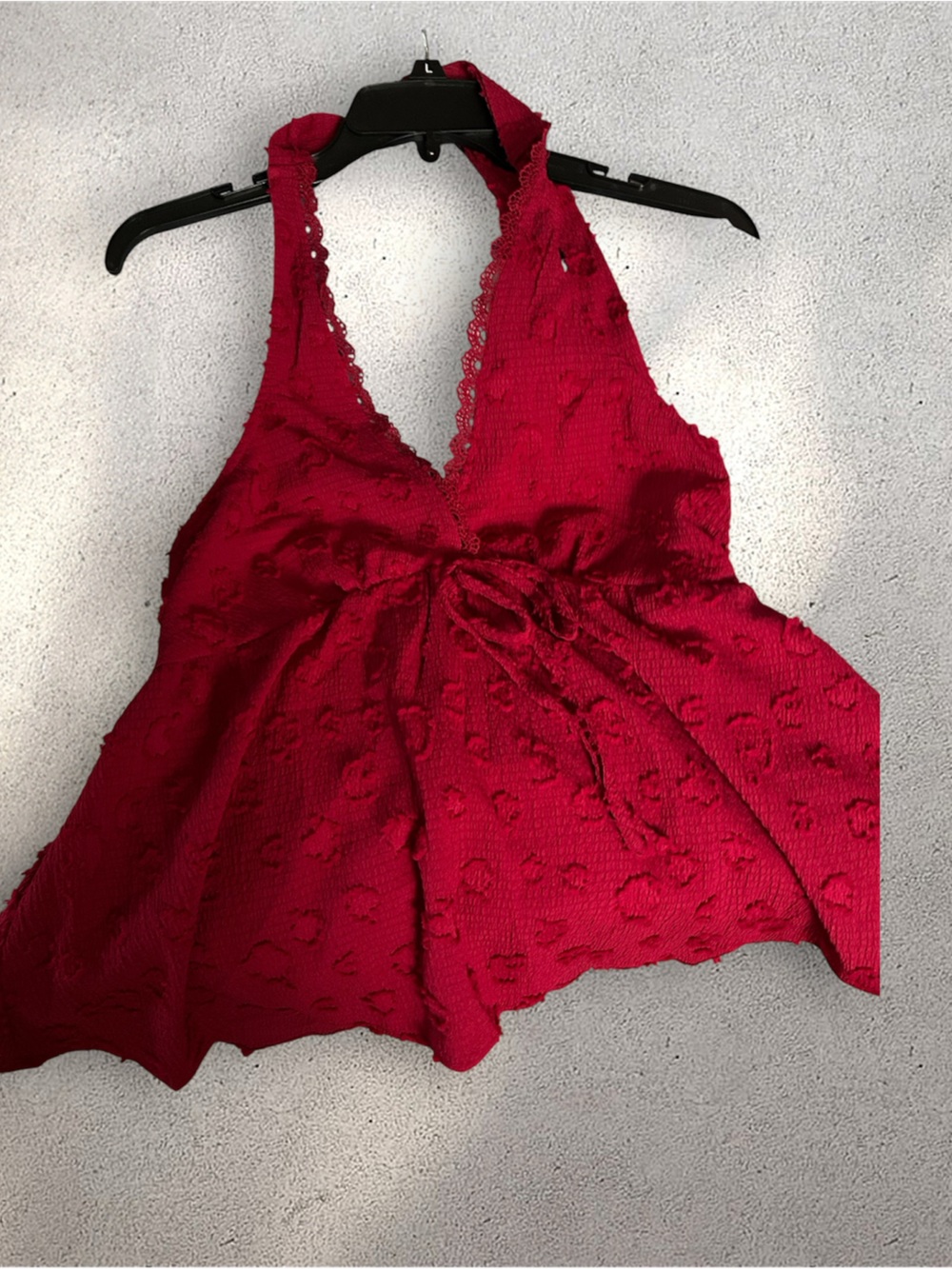 Red Textured Halter Tie-Front Camisole